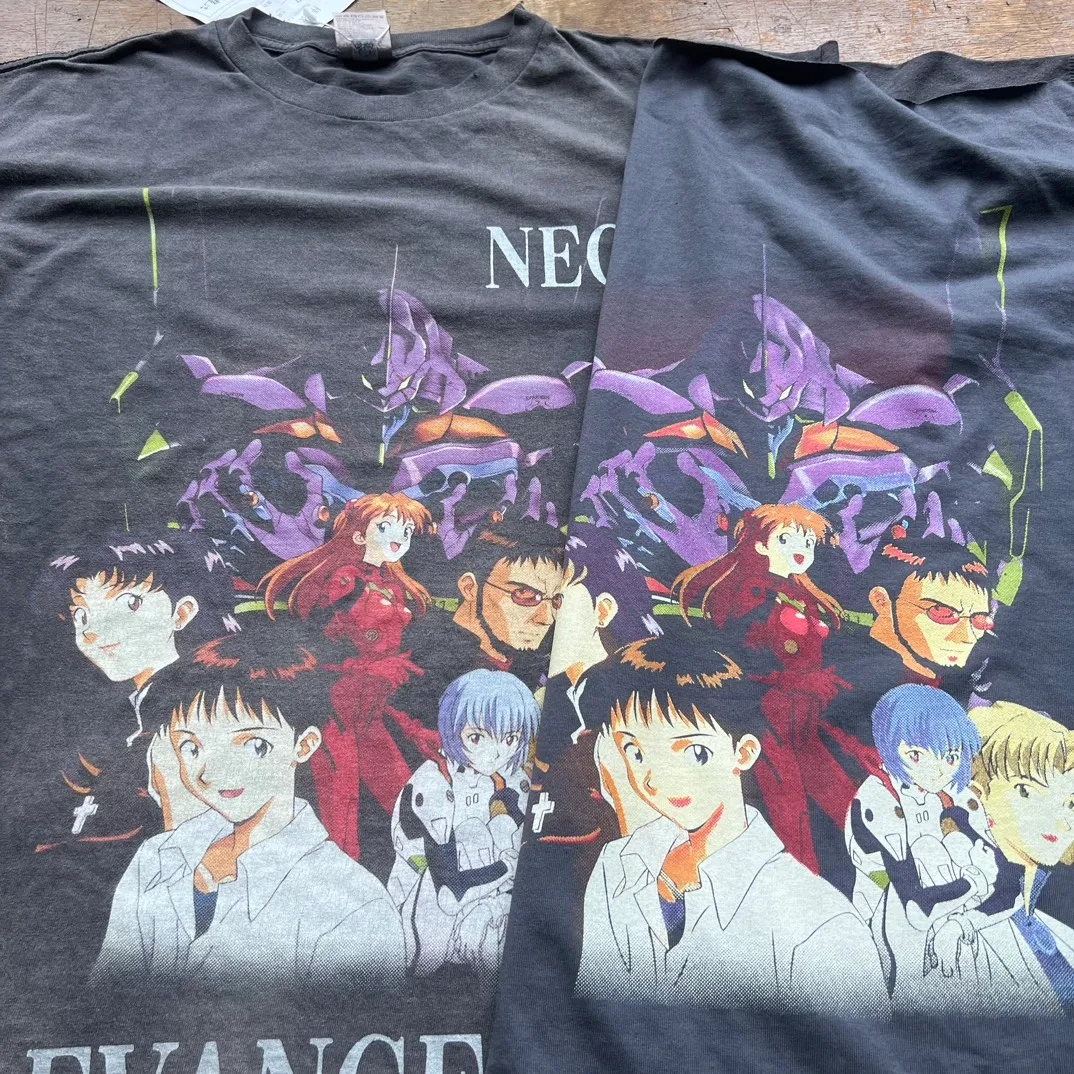 Printing proofing (too many colors, individual color proofing has deviations, has been modified for large quantities) SAINT Mxxxxxx × EVANGELION NEON GNSIS TEE/BLK joint model Neon Genesis Evangelion distressed short-sleeved, washed black S-XL